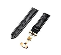 HYQING Correas de Reloj Correa de Reloj de Piel de Vaca con patrón de bambú de Estilo Informal de Negocios de 18/20/22/24 mm con Hebilla desplegable pulida de liberación rápida(Black W-Gold,20mm)