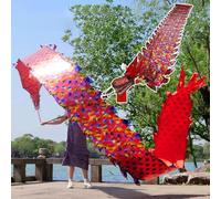 HYQING Serpentina de dragón Lavable y Colorida con diseño de dragón, POI Giratorio y agitador con Cabeza de dragón, Cinta for lanzar Deportes al Aire Libre for Personas Mayores(Red,8 m (26 ft))