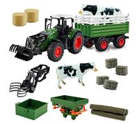 Hyrenee Tractor de granja Vehículos Tractor Remolque con Pinza Redonda Paca Carga Frontal Remolque Inclinado Remolque Fertilizante con Vaca Lechera Juguetes de Agricultura Juego para Niños