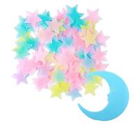 HYRKOTW 301 piezas estrellas y luna de resina, pegatinas fluorescentes para pared, Incluye 300 estrellas de 3 cm (azul, rosa y verde) y 1 luna de 13 cm. Decoración para techo y pared