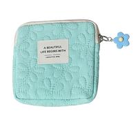 HYROOY Bolsa de cosméticos pequeña de moda para mujer, servilletas sanitarias de viaje, maquillaje, monedas, dinero, tarjetas, lápiz labial, almacenamiento de poliéster bordado, Azul,