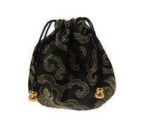 HYROOY Bolsa de joyería tradicional de seda bordada china para joyería, bolsa con cordón, tela negra
