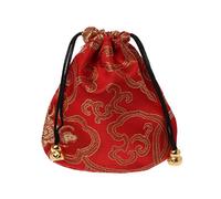 HYROOY Bolsa de joyería tradicional de seda bordada china para joyería, bolsa con cordón, tela roja
