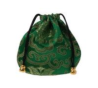 HYROOY Bolsa de joyería tradicional de seda bordada china para joyería, bolsa con cordón, tela verde