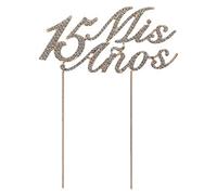 HYROOY Brillante Bling Número 15 Mis Anos Letras Pastel para Rhinestone Aleación Cupc Acero Inoxidable + Cristal