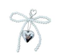 HYROOY Llavero de lazo hecho a mano con perlas de imitación de corazón plateado, accesorio de moda para los amantes de la moda con perlas de imitación, Como se muestra en la imagen.,