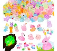 Hysagtek 150 mini animales de resina luminosa, 21 estilos, mini animales de resina mezclados, pequeños patos tortugas, a granel, brillan en la oscuridad, pequeños animales de plástico en miniatura