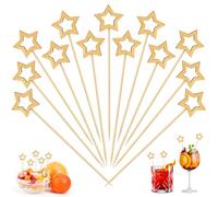 Hysagtek Brochetas de cóctel con diseño de estrellas, 200 unidades, madera, 14 cm, estrella dorada, pinchos para fiestas, cócteles, palillos de dientes de madera para frutas, barbacoas, cupcakes y