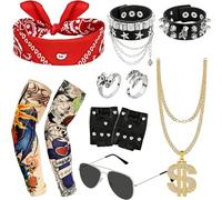 Hysagtek Disfraz de Estrella de Rock para Niños, 11 Piezas de Rockstar, Metal Pesado para Hombre, Accesorios Punk, Gótico, Rockero, Fiesta de Discoteca