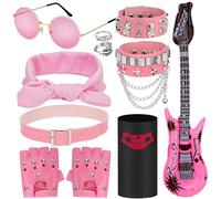 Hysagtek - Juego de 11 disfraces para faldas, accesorios punk gótico, rockero, de metal pesado, con mangas de tatuajes falsos, bandana, guantes, anillos y anteojos, color rosa