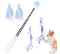 Hysagtek Juguete interactivo para gatos con varillas escalables, plumas y borlas, repuesto con campanas, autoempleo, juguetes retráctiles para gatitos, 5 unidades