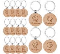 Hysagtek Llavero amuleto de la suerte, colgante de trébol redondo con tu creas, ideal como regalo para llaves, decoración, mascotas y más, llavero de madera (16 y 32 unidades), Color madera,
