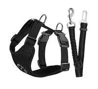 Hysami - Juego de cinturón de seguridad con arnés de coche para perro, arnés de chaleco para mascotas + cinturón de seguridad con correa elástica ajustable para viaje (XXS, negro)