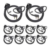 HYSHIKRA Walkie Talkie Auricular con micrófono, 2 Pines con PTT, Compatible con Kenwood eSnic Retevis Baofeng UV-5R Radio Ear Piece para guardaespaldas de Seguridad (Forma de D, 10 Piezas)