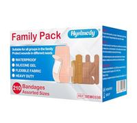 Hysimedy Paquete de 210 vendas adhesivas de tela flexible, resistentes e impermeables, de silicona, en varios tamaños, vendas para nudillos para pieles sensibles