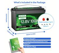 HYSINCERE 12.8V 100Ah MAX 31 +, Batería de Litio Lifepo4 con BMS de 100A Incorporado, 1280Wh, Más de 15,000 Ciclos, una Duración de 10 Años
