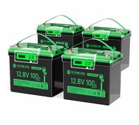 HYSINCERE Batería Litio Mini LiFePO4 12 V 100 Ah con LED 4PACK, 100A BMS Inteligentes y Máx.15000 Ciclos, Bateria de Ciclo Profundo de 1280 Wh Recargable para Autocaravanas, Camping, Sistemas Solares