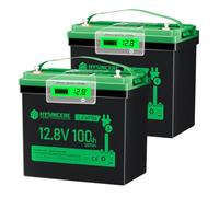 HYSINCERE LiFePO4 Mini batteria al Litio da 12 V 100 Ah con LED, 2 pezzi, 100 A, BMS intelligente e MAX. 15000 cicli, 12 Volt Deep Cycle, batteria ricaricabile da 1280 WH, per Camper, campeggio