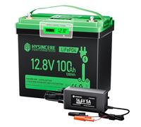 HYSINCERE LiFePO4 Mini batteria al Litio da 12 V 100 Ah con LED y 5 A LiFePO4, 100 A BMS e MAX. 15000 cicli, batteria da 12 Volt Deep Cycle 1280 WH ricaricabile per Camper, campeggio, sistemi a casa