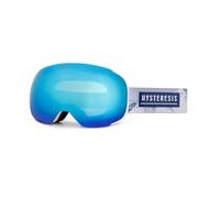 HYSTERESIS Magnet Freeride | Gafas de esquí y snowboard con lentes esféricas Magnéticas intercambiables con 2 lentes incluidas | Marco Blanco | Lente Azul | Cinta color Montańas