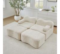 HYSZ Boneless - Sofá modular, sofá cama con función de dormir, sofá cama con 2 otomanas, terciopelo, forma de onda, cojín de reposabrazos móvil, para salón, apartamentos, 192 × 167 × 70 cm (beige)