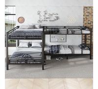 HYSZ Cama de hierro, litera, escalera de tres niveles, somier estable, configuración de varias camas, camas de diferentes tamaños, hierro, negro, 90 x 200 cm y 140 x 200 cm