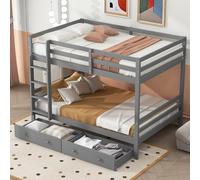 HYSZ Cama de madera, cama juvenil, litera, 140 x 200 cm, camas infantiles con cajones, espacio de almacenamiento, barandillas altas, gris