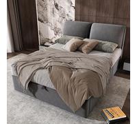 HYSZ Cama tapizada, cama doble, marco de cama, 140 x 190, sommier hydraulique, Trois tiroirs, coffre de rango, sommier à lattes avec tête de lit, sans matelas, terciopelo, gris