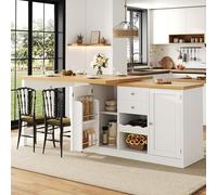 HYSZ Mesa de cocina, giratoria 360°, mesa de bar, mesa de bar, mesa de comedor extensible de 120-197 cm, giratoria 360°, con botellero y estantes para aperitivos, puertas magnéticas, soporta hasta 60