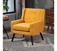 HYSZ Silla tapizada con botones de ante - Sillón Mid-Century moderno con cojín de espuma de alta densidad y patas de madera maciza para espacios pequeños (amarillo)