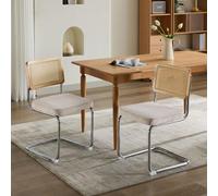 HYSZ Sillas voladizas voladoras, sillas voladizas de mimbre vienés, juego de 2 sillas de comedor modernas Mid Century con acento de terciopelo con respaldo de tubo natural y base cromada de acero