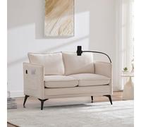 HYSZ Sofá doble moderno, pequeño sofá de tela, con bolsillo lateral de almacenamiento + soporte para teléfono móvil ajustable, adecuado para salón, dormitorio, balcón (beige)