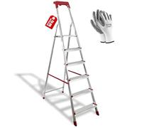 Hytama - Escalera doméstica de aluminio, ligera, portátil, con bandeja de almacenamiento, plegable, resistente, ahorra espacio, capacidad de carga 150 kg, fabricada en Italia (6 peldaños)