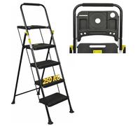 Hytama - Escalera plegable Black Max Plus con bandeja para herramientas que ahorra espacio con peldaños antideslizantes y mango suave de goma para mayor seguridad, carga máxima 150 kg (4 peldaños)