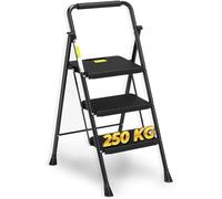 HYTAMA TOOLS Escalera Plegable 3 Peldaños, Estructura de Acero con Pies Antideslizantes, Capacidad de Carga Probada hasta 250kg, Negra