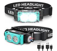 Hyted Linterna frontal recargable, 2 paquetes de faros LED superbrillantes de 2000 lúmenes, 3 modos de luz, linterna frontal impermeable para camping, correr, ciclismo, pesca (azul)