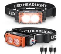 Hyted Linterna frontal recargable, 2 paquetes de faros LED superbrillantes de 2000 lúmenes, 3 modos de luz, linterna frontal impermeable para camping, correr, ciclismo, pesca (naranja)