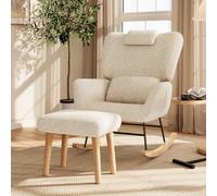 HYTKKBD Sillón balancín con reposapiés, silla relax de tela bu on respaldo alto, cojín lumbar y reposacabezas, ideal para salón, dormitorio y rincón de lectura, beige