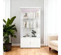 HYTKKBD Vitrina moderna de cristal con iluminación LED, armario de vitrina con 3 estantes de cristal y espacio de almacenamiento, vitrina coleccionable, armario de exhibición para salón (blanco