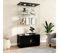 HYTKKBD Vitrina moderna de cristal con iluminación LED, armario de vitrina con 3 estantes de cristal y espacio de almacenamiento, vitrina coleccionable, armario de exhibición para salón (negro