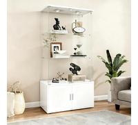 HYTKKBD Vitrina moderna de cristal con iluminación LED, armario de vitrina con 3 estantes de cristal y espacio de almacenamiento, vitrina coleccionable, armario de exhibición para salón (blanco