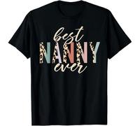 HYTREZSXC Best Nanny Ever Gifts Leopard Print Mothers Day T-Shirt Gift for Dad Mom Daugh Black S