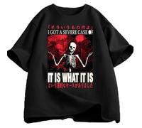 HYTREZSXC It Is What It Is Skeleton Graphic Men CasualJapanese T Shirt Black S