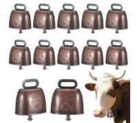 HYTROVE 12 Campanas de Metal Vintage para Ganado, Cencerros Pequeños Ovalados Color Rojo Antiguo, Pack de 12 Unidades Resistentes para Vacas, Caballos y Ovejas en Granja