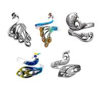HYTROVE Anillo de Crochet Portátil Ajustable de Aleación Diseño Animal Creativo para Tejer, 5 Piezas, Accesorios Prácticos para Dedos en Manualidades