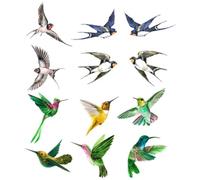 HYTROVE Calcomanía Decorativa para Ventana Diseño sin Pegamento, Protección Anticolisión para Pájaros, 12 Hojas de Vinilo Pvc en Forma de Colibrí para Decorar Puertas y Paneles de Vidrio