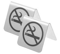 HYTROVE Letrero de No Fumar Doble Cara de Acero Inoxidable, Señal Indicadora de Mesa Pequeña, 2 Piezas para Oficinas, Restaurantes y Lugares Públicos, Resistente y Fácil de Limpiar