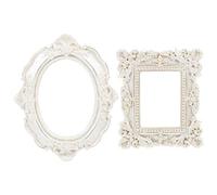 HYTROVE Marco de Fotos Retro Vintage de Resina 2 Piezas, Color Perla, Formas Ovalada y Cuadrada, Decoración para Fotografía y Fondo de Estudio, Accesorio para Hogar y Oficina, Tamaño