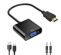 HYTTER Adaptador HDMI a VGA Convertidor de vídeo 1080P macho a hembra con puerto de audio de 3,5 mm y puerto miniUSB a USB para PC, ordenador portátil, DVD, monitor, proyector, TVHD, Chromebook