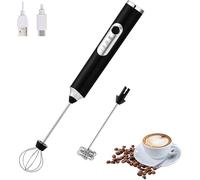 HYTTER - Espumador de leche eléctrico portátil con 2 cabezas, batidor de espuma con USB recargable de 3 velocidades, mezclador de espuma para latte, capuchino, chocolate caliente, huevo (Negro)